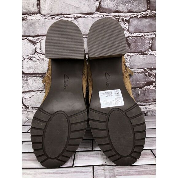 Clarks Brown Nubuck Leather Suede Stacked Heel Ankle Strap Boots Women Sz 6M US - Picture 7 of 16